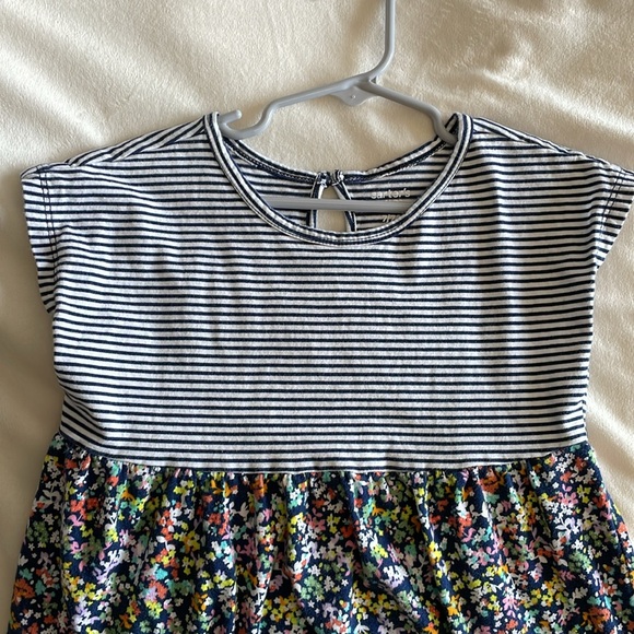 CARTERS UGC Girls Size 7 Blue White striped floral pattern shirt short sleeve - Picture 2 of 10